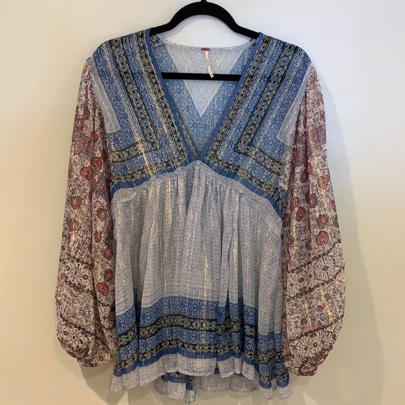 Free People Sheer Boho Balloon Sleeve Top - Picture 2 of 8